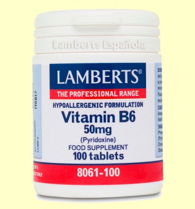 Vitamina B6 50 mg - Piridoxina - Lamberts - 100 Tabletas