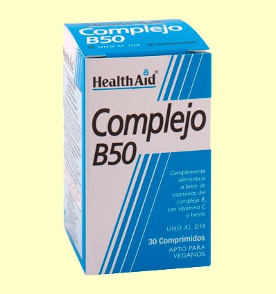Complejo B50 - Con Vitamina C + Hierro - Health Aid - 30 comprimidos