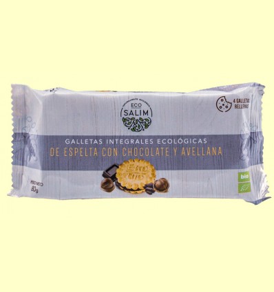 Galletas Integrales Ecológicas de Espelta con Chocolate y Avellanas - Eco-Salim - 80 gramos
