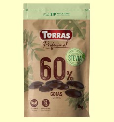 Gotas Chocolate Negro 60% Cacao con Stevia - Torras - 1 kg