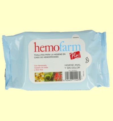 Toallitas higiénicas para hemorroides - Hemofarm Plus - 60 toallitas