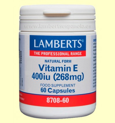 Vitamina E natural 400 UI - Lamberts - 60 cápsulas