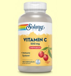 Vitamina C Masticable 500 mg - Sabor Cereza - Solaray - 100 comprimidos 