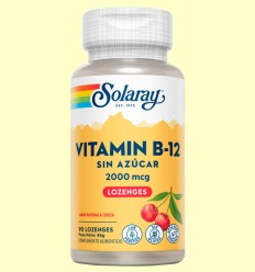 Vitamina B12 2000 mcg - Sabor Cereza - Solaray - 90 comprimidos